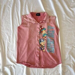 1994 Flintstones Kids Cartoon Pink Sleeveless Button Up Tank